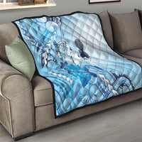 Aotearoa Maori Wahine Quilt Fantail Bird Blue Gold Marble