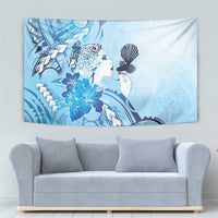 Aotearoa Maori Wahine Tapestry Fantail Bird Blue Gold Marble
