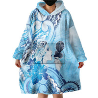 Aotearoa Maori Wahine Wearable Blanket Hoodie Fantail Bird Blue Gold Marble