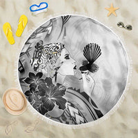 Aotearoa Maori Wahine Beach Blanket Fantail Bird Black Gold Marble