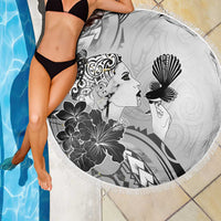 Aotearoa Maori Wahine Beach Blanket Fantail Bird Black Gold Marble