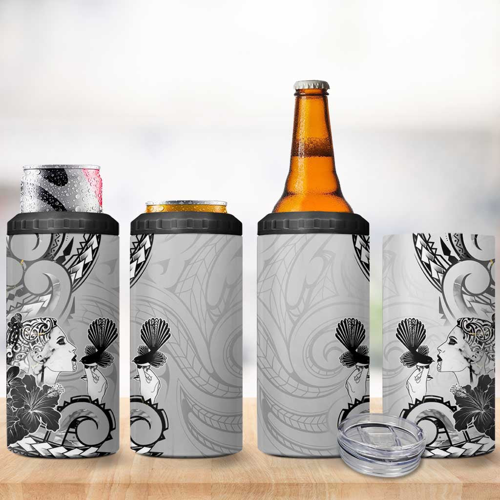 Aotearoa Maori Wahine 4 in 1 Can Cooler Tumbler Fantail Bird Black Gold Marble LT05 - Polynesian Pride