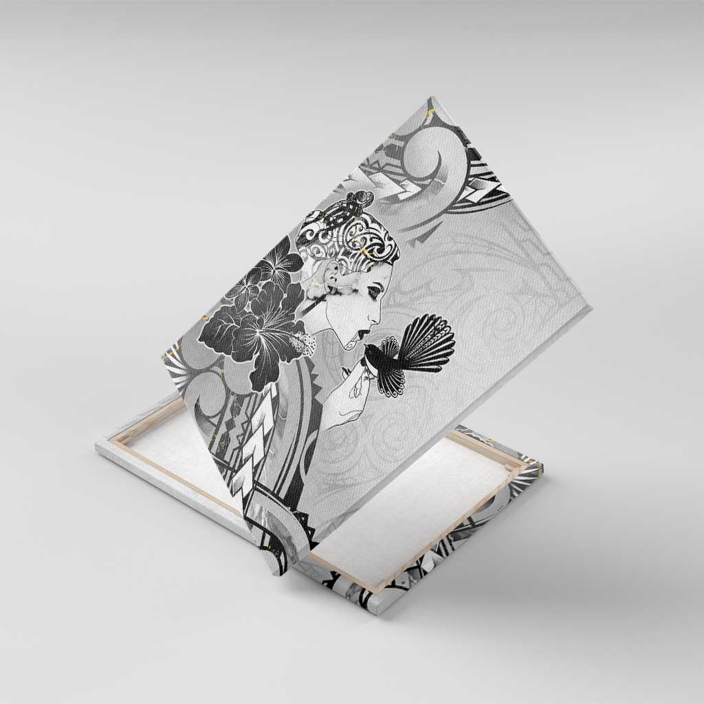 Aotearoa Maori Wahine Canvas Wall Art Fantail Bird Black Gold Marble