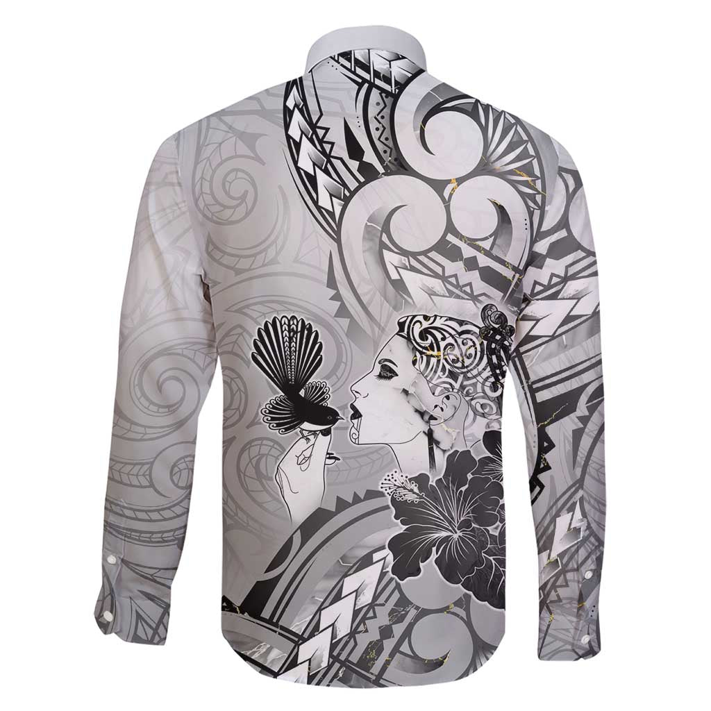Aotearoa Maori Wahine Family Matching Short Sleeve Bodycon Dress and Hawaiian Shirt Fantail Bird Black Gold Marble LT05 - Polynesian Pride