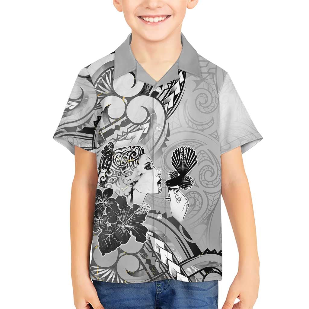 Aotearoa Maori Wahine Family Matching Short Sleeve Bodycon Dress and Hawaiian Shirt Fantail Bird Black Gold Marble LT05 Son's Shirt Black - Polynesian Pride