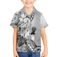 Aotearoa Maori Wahine Family Matching Short Sleeve Bodycon Dress and Hawaiian Shirt Fantail Bird Black Gold Marble LT05 Son's Shirt Black - Polynesian Pride