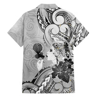 Aotearoa Maori Wahine Family Matching Summer Maxi Dress and Hawaiian Shirt Fantail Bird Black Gold Marble LT05 - Polynesian Pride