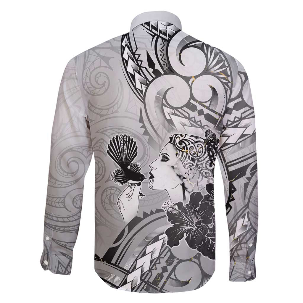Aotearoa Maori Wahine Family Matching Summer Maxi Dress and Hawaiian Shirt Fantail Bird Black Gold Marble LT05 - Polynesian Pride