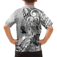 Aotearoa Maori Wahine Kid Hawaiian Shirt Fantail Bird Black Gold Marble LT05 - Polynesian Pride