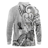 Aotearoa Maori Wahine Long Sleeve Polo Shirt Fantail Bird Black Gold Marble LT05 - Polynesian Pride