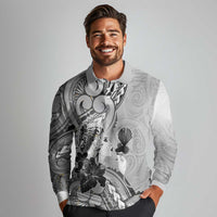 Aotearoa Maori Wahine Long Sleeve Polo Shirt Fantail Bird Black Gold Marble LT05 - Polynesian Pride
