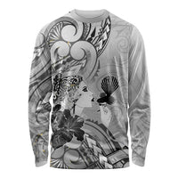 Aotearoa Maori Wahine Long Sleeve Shirt Fantail Bird Black Gold Marble LT05 Unisex Black - Polynesian Pride