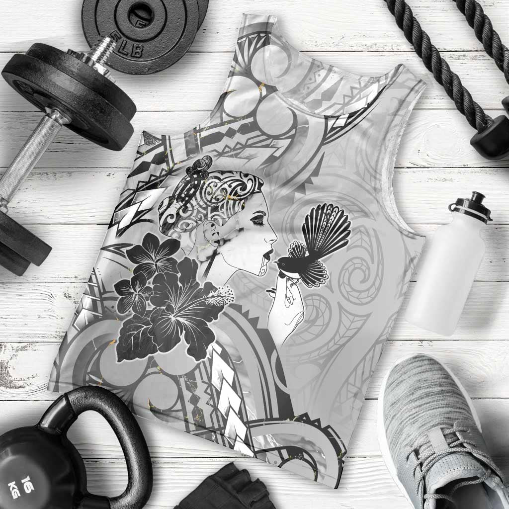 Aotearoa Maori Wahine Men Tank Top Fantail Bird Black Gold Marble