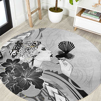 Aotearoa Maori Wahine Round Carpet Fantail Bird Black Gold Marble