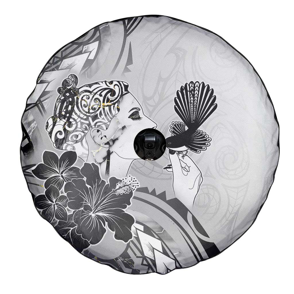 Aotearoa Maori Wahine Spare Tire Cover Fantail Bird Black Gold Marble