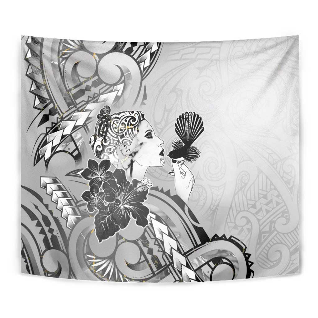 Aotearoa Maori Wahine Tapestry Fantail Bird Black Gold Marble