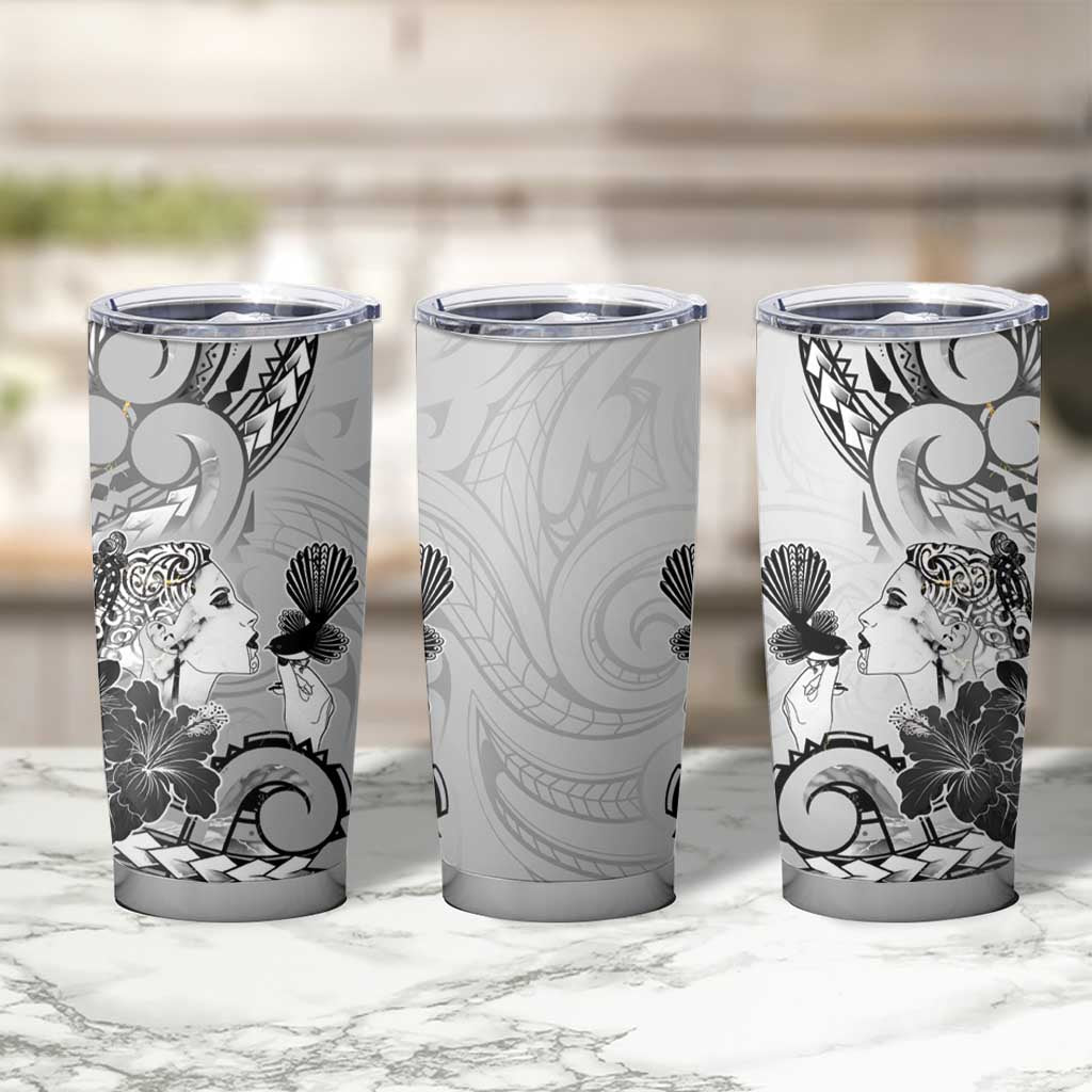 Aotearoa Maori Wahine Tumbler Cup Fantail Bird Black Gold Marble