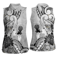 Aotearoa Maori Wahine Women Sleeveless Polo Shirt Fantail Bird Black Gold Marble