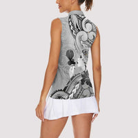 Aotearoa Maori Wahine Women Sleeveless Polo Shirt Fantail Bird Black Gold Marble