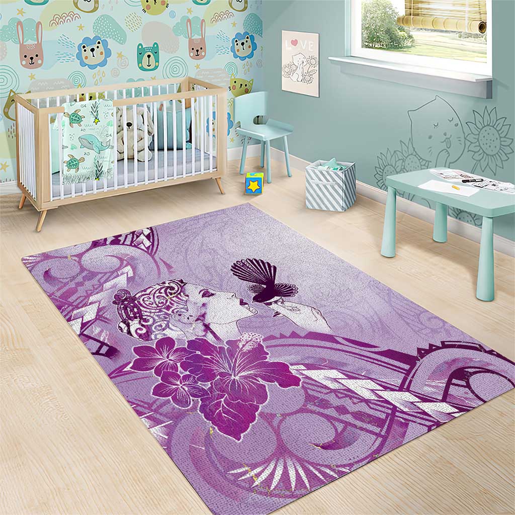 Aotearoa Maori Wahine Area Rug Fantail Bird Purple Gold Marble