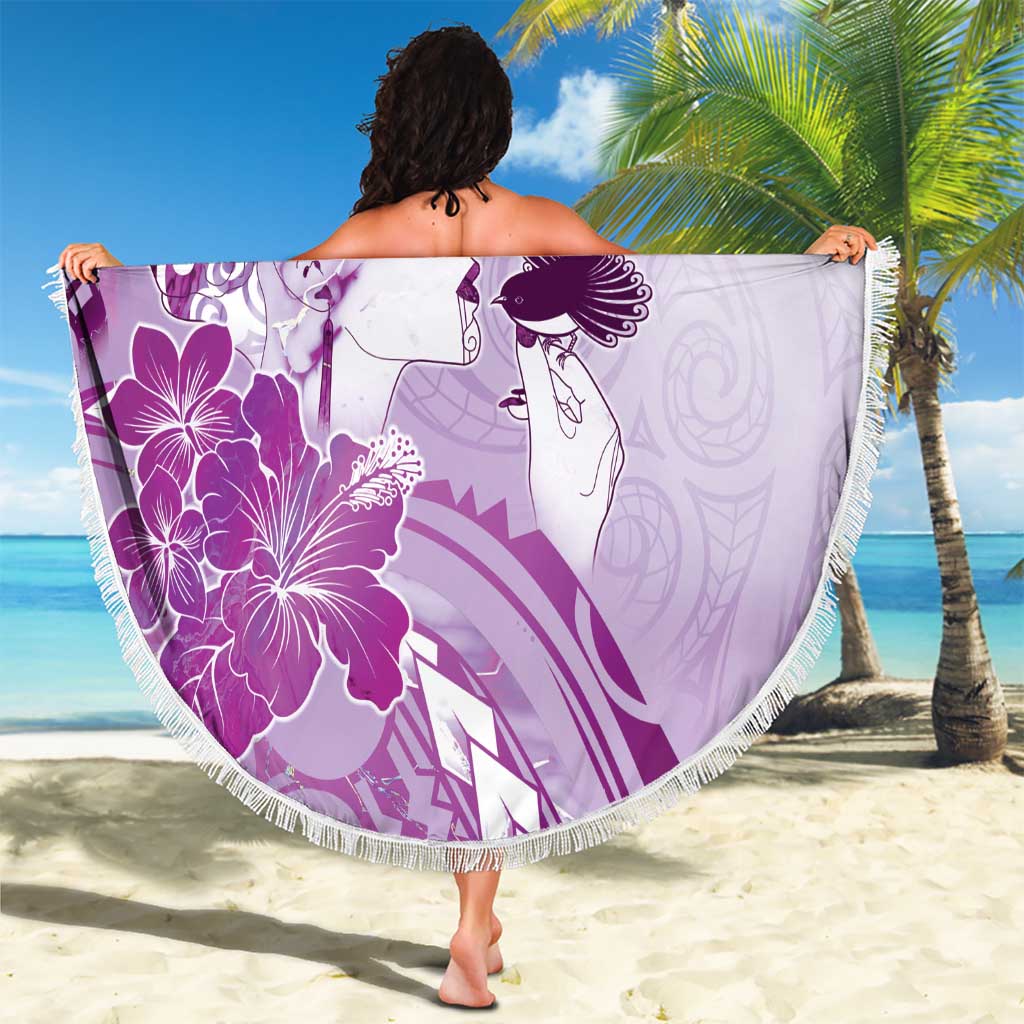 Aotearoa Maori Wahine Beach Blanket Fantail Bird Purple Gold Marble
