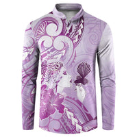 Aotearoa Maori Wahine Button Sweatshirt Fantail Bird Purple Gold Marble LT05 Purple - Polynesian Pride