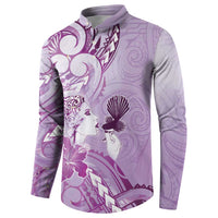 Aotearoa Maori Wahine Button Sweatshirt Fantail Bird Purple Gold Marble LT05 - Polynesian Pride