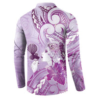 Aotearoa Maori Wahine Button Sweatshirt Fantail Bird Purple Gold Marble LT05 - Polynesian Pride