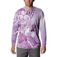 Aotearoa Maori Wahine Button Sweatshirt Fantail Bird Purple Gold Marble LT05 - Polynesian Pride
