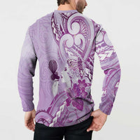 Aotearoa Maori Wahine Button Sweatshirt Fantail Bird Purple Gold Marble LT05 - Polynesian Pride