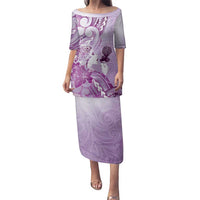 Aotearoa Maori Wahine Family Matching Puletasi and Hawaiian Shirt Fantail Bird Purple Gold Marble LT05 Mom's Dress Purple - Polynesian Pride