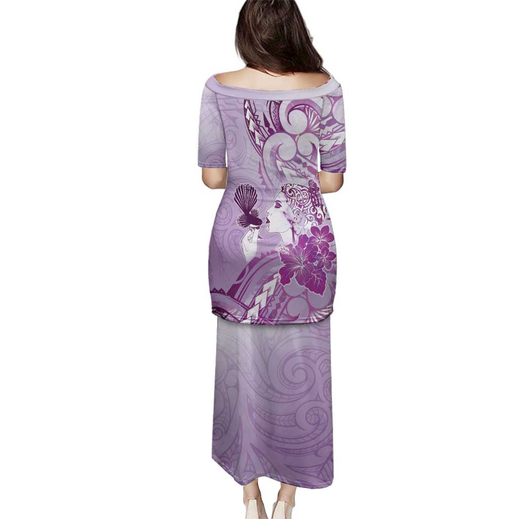 Aotearoa Maori Wahine Family Matching Puletasi and Hawaiian Shirt Fantail Bird Purple Gold Marble LT05 - Polynesian Pride