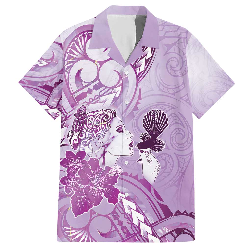 Aotearoa Maori Wahine Family Matching Short Sleeve Bodycon Dress and Hawaiian Shirt Fantail Bird Purple Gold Marble LT05 Dad's Shirt - Short Sleeve Purple - Polynesian Pride