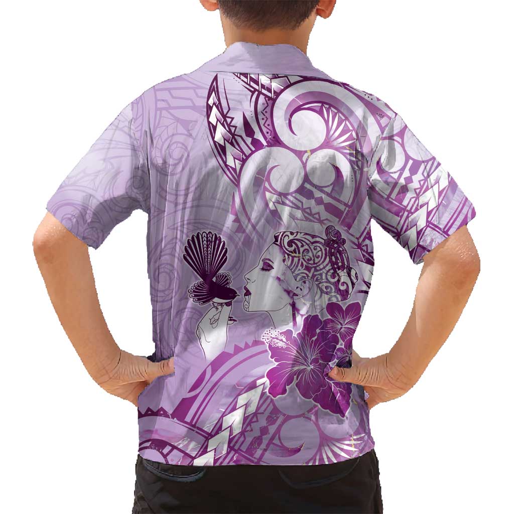 Aotearoa Maori Wahine Family Matching Summer Maxi Dress and Hawaiian Shirt Fantail Bird Purple Gold Marble LT05 - Polynesian Pride