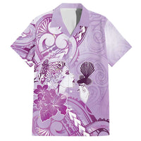 Aotearoa Maori Wahine Family Matching Summer Maxi Dress and Hawaiian Shirt Fantail Bird Purple Gold Marble LT05 Dad's Shirt - Short Sleeve Purple - Polynesian Pride