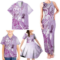 Aotearoa Maori Wahine Family Matching Tank Maxi Dress and Hawaiian Shirt Fantail Bird Purple Gold Marble LT05 - Polynesian Pride