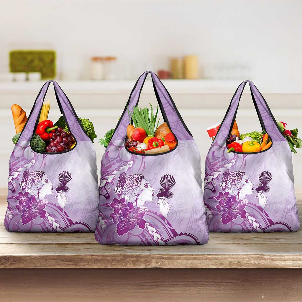 Aotearoa Maori Wahine Grocery Bag Fantail Bird Purple Gold Marble LT05 3-pack One Size Purple - Polynesian Pride