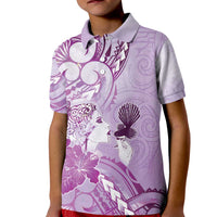 Aotearoa Maori Wahine Kid Polo Shirt Fantail Bird Purple Gold Marble LT05 Kid Purple - Polynesian Pride