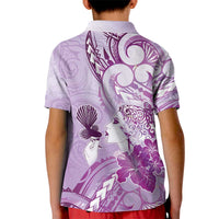 Aotearoa Maori Wahine Kid Polo Shirt Fantail Bird Purple Gold Marble LT05 - Polynesian Pride