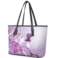 Aotearoa Maori Wahine Leather Tote Bag Fantail Bird Purple Gold Marble LT05 - Polynesian Pride