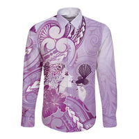 Aotearoa Maori Wahine Long Sleeve Button Shirt Fantail Bird Purple Gold Marble LT05 Unisex Purple - Polynesian Pride