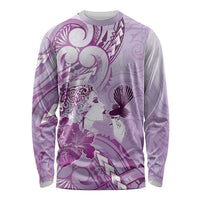 Aotearoa Maori Wahine Long Sleeve Shirt Fantail Bird Purple Gold Marble LT05 Unisex Purple - Polynesian Pride