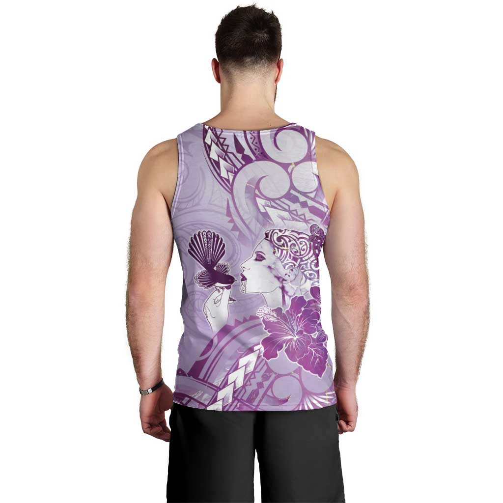 Aotearoa Maori Wahine Men Tank Top Fantail Bird Purple Gold Marble