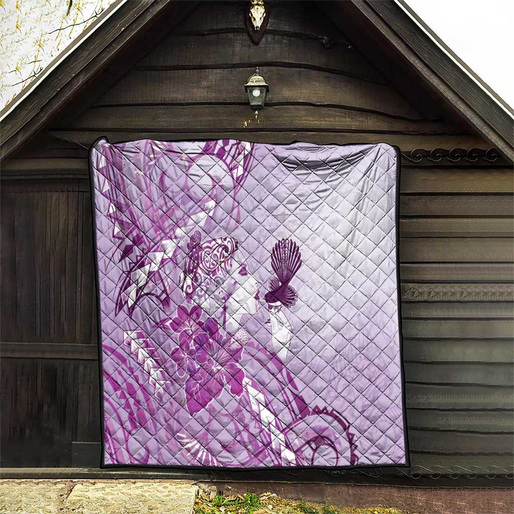 Aotearoa Maori Wahine Quilt Fantail Bird Purple Gold Marble