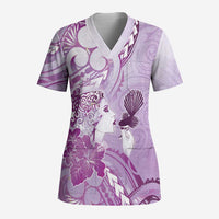 Aotearoa Maori Wahine Scrub Top Fantail Bird Purple Gold Marble - Polynesian Pride