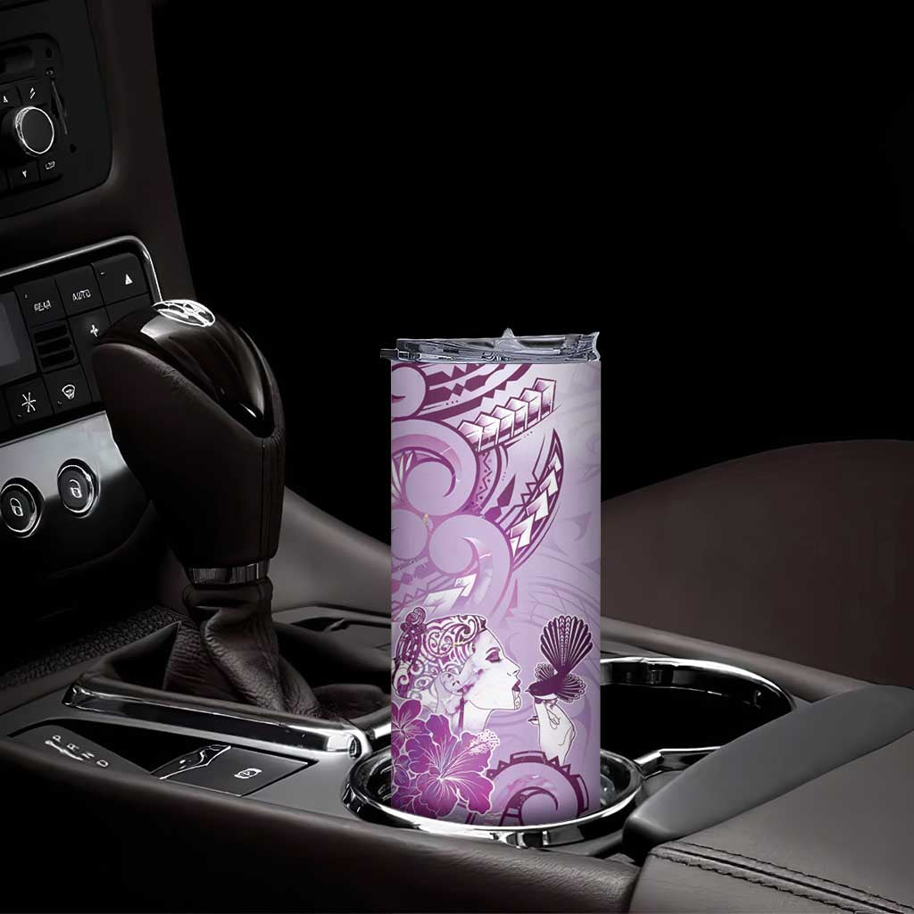 Aotearoa Maori Wahine Skinny Tumbler Fantail Bird Purple Gold Marble LT05 - Polynesian Pride