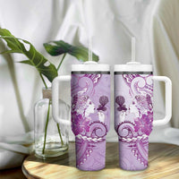 Aotearoa Maori Wahine Tumbler With Handle Fantail Bird Purple Gold Marble LT05 - Polynesian Pride