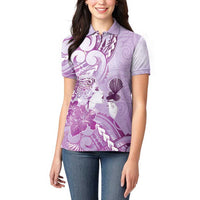 Aotearoa Maori Wahine Women Polo Shirt Fantail Bird Purple Gold Marble