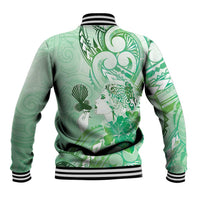 Aotearoa Maori Wahine Baseball Jacket Fantail Bird Green Gold Marble