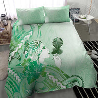 Aotearoa Maori Wahine Bedding Set Fantail Bird Green Gold Marble